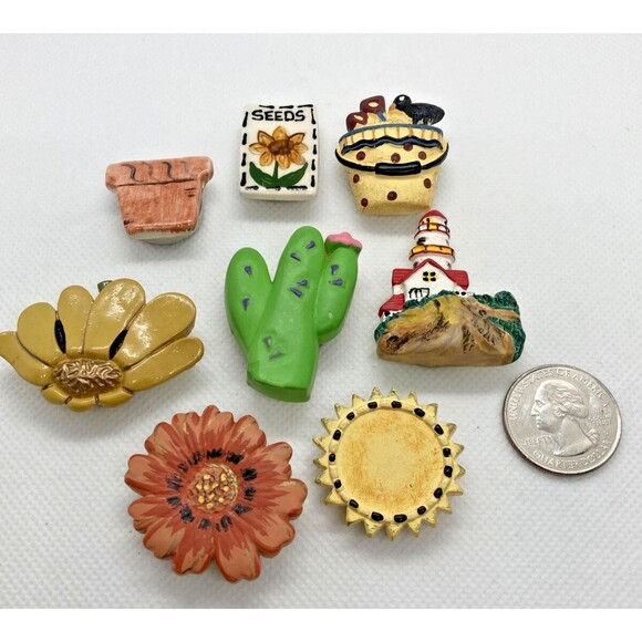 Vintage Lot‎ of 8 Flower Cactus Seeds Lighthouse Sun Button Covers 80s 90s Style - Picture 2 of 8